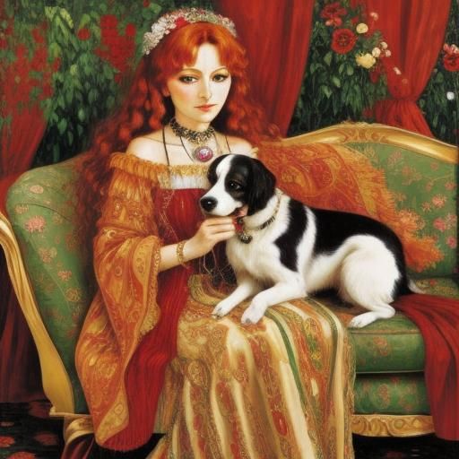Woman Petting Dog in Blended Artistic Styles