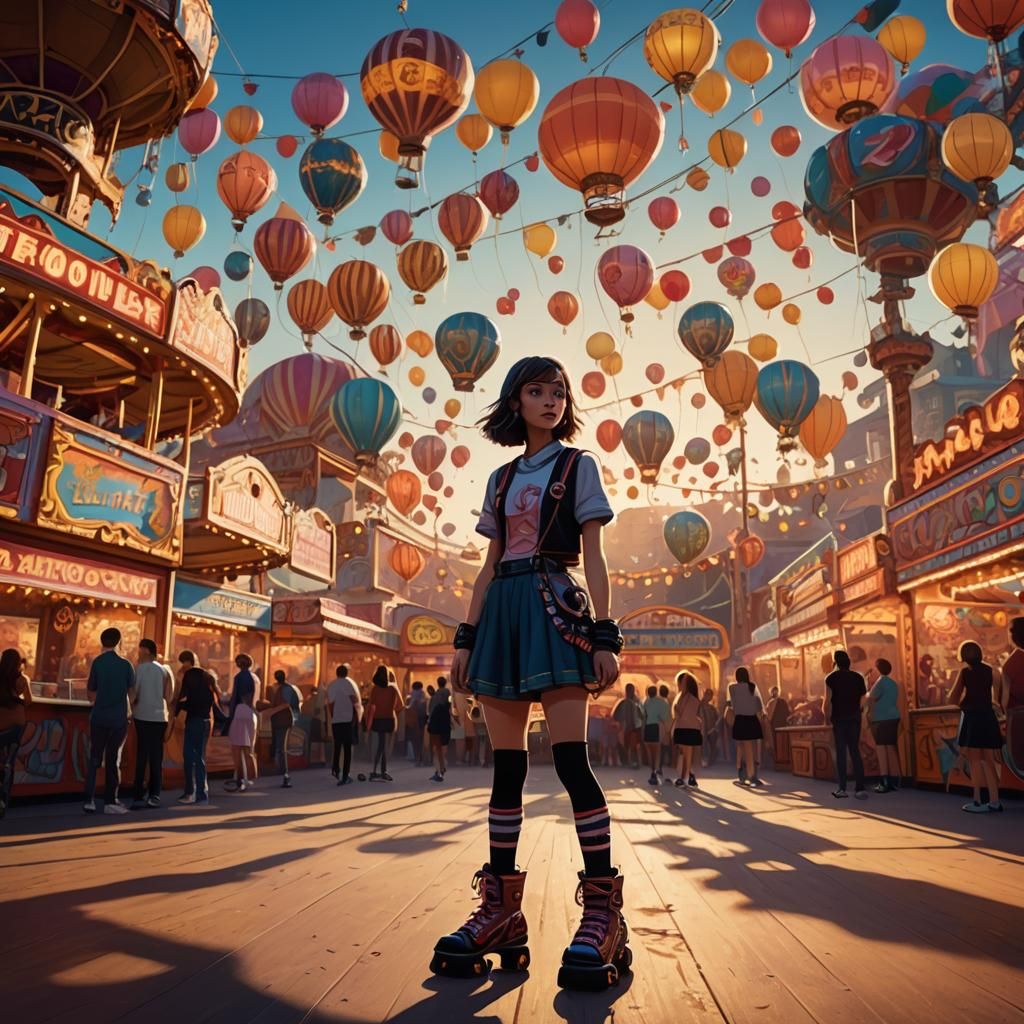Girl on Rollerskates in Funfair, Concept Art