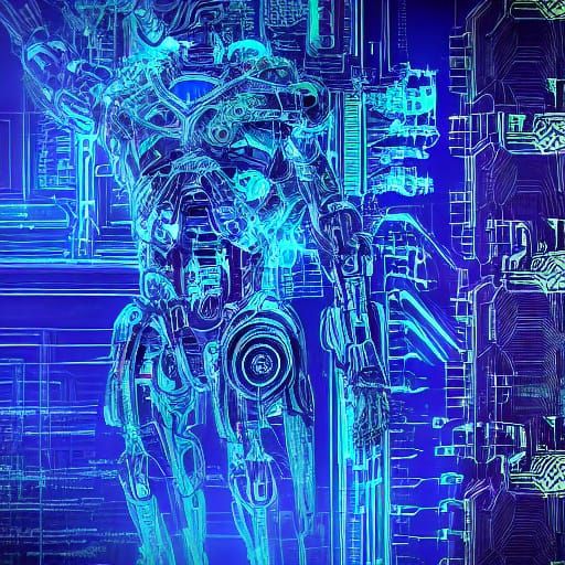 Cybernetic Organism with Glowing Blue Circuits