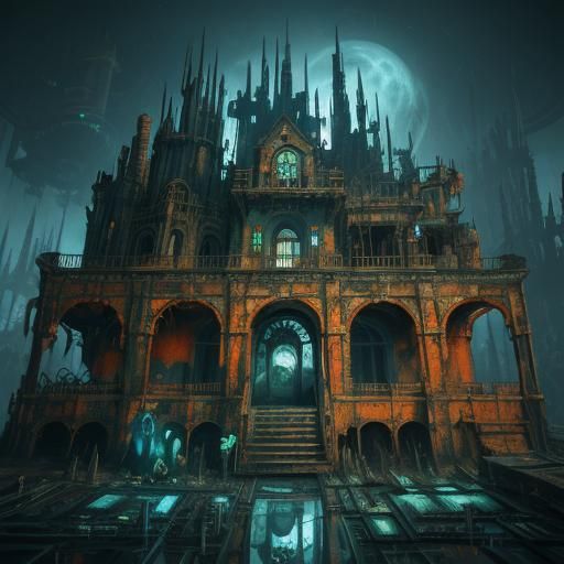 Cyberpunk Haunted House with Ghosts and Lizards