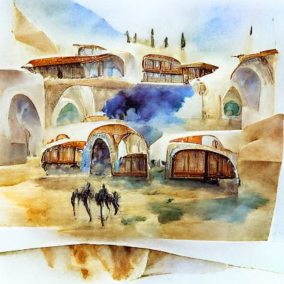 Watercolor Caravanserai Concept Art