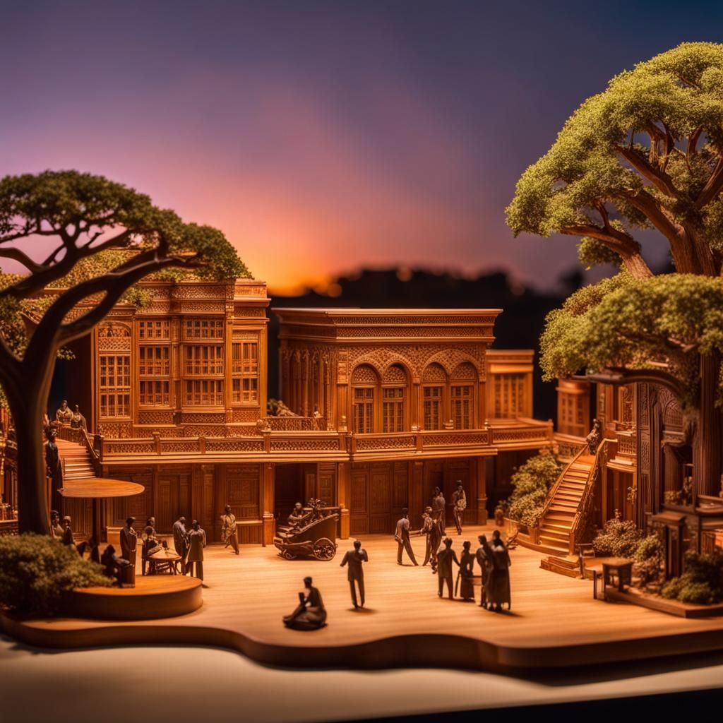 Intricate Diospyros Woodscape Carved as Ebony Magazine Diora...