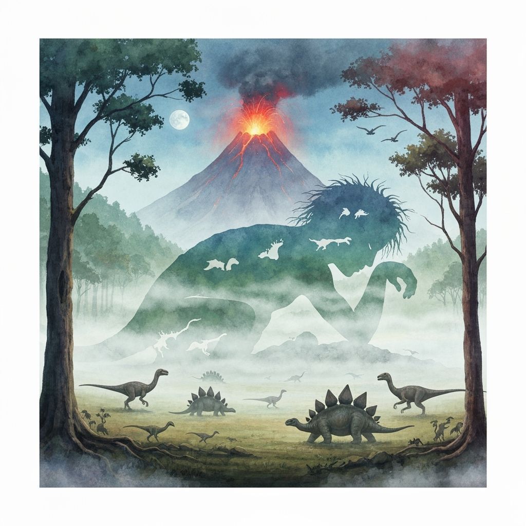Dreamlike Prehistoric Landscape in Watercolor Style