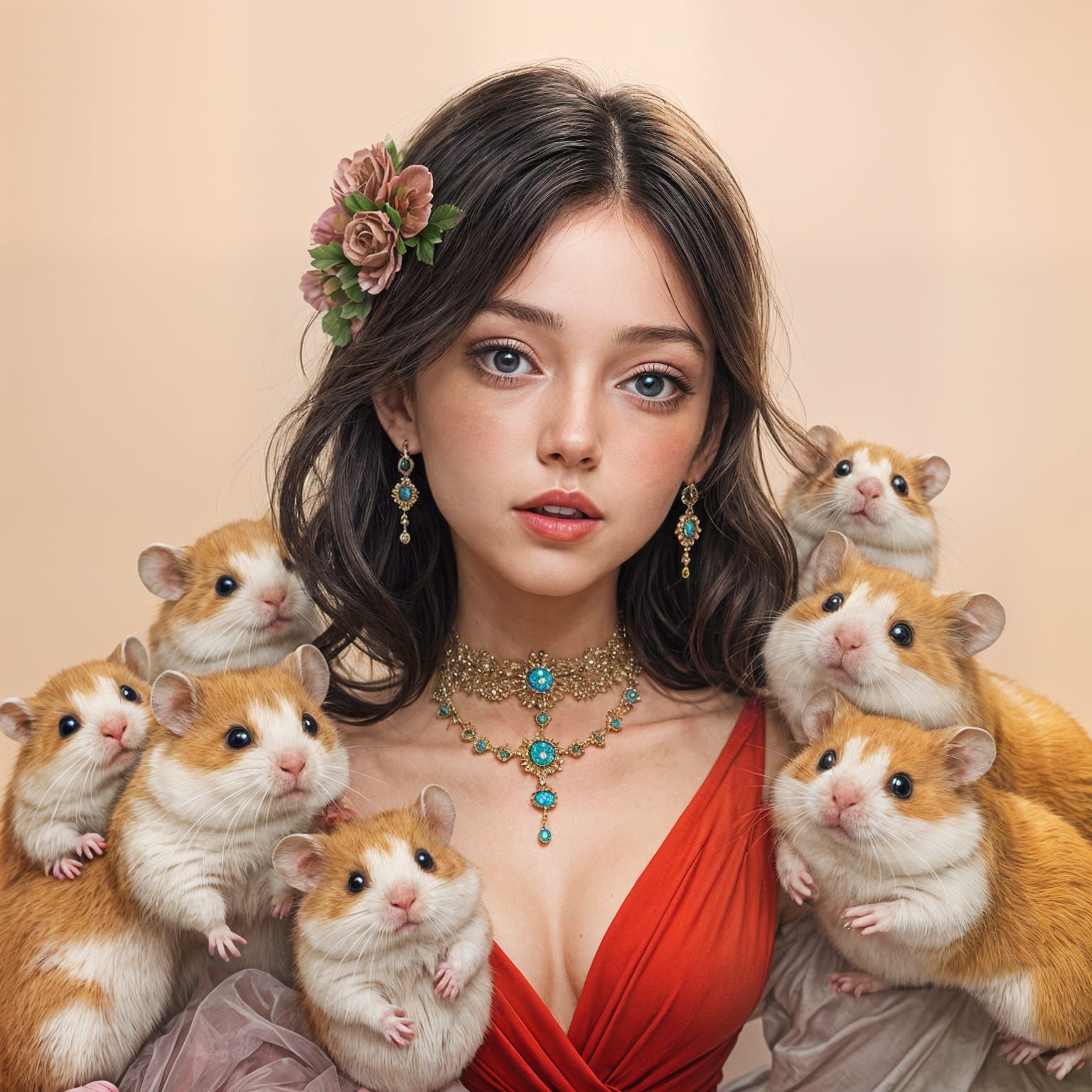 Hyperrealistic Woman Covered in Hamsters