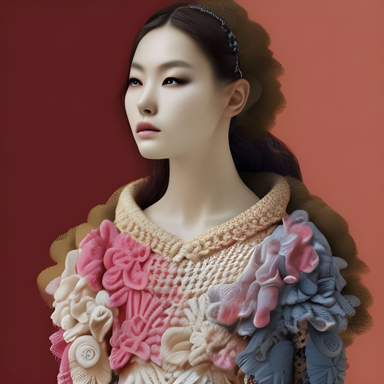 Chinese Model in Crochet Sweater, Art Nouveau Style