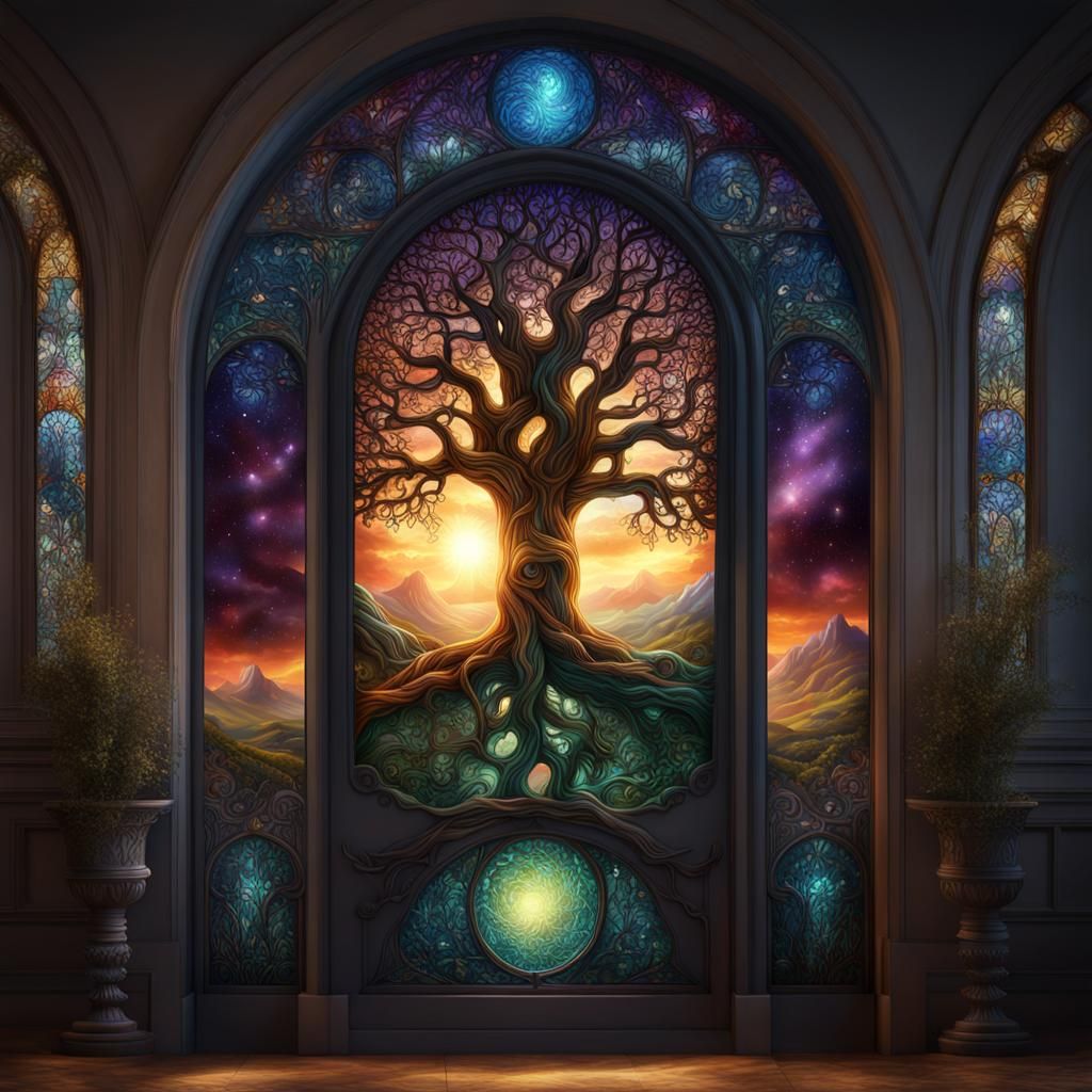 Cosmic Tree of Life Stained-Glass Window