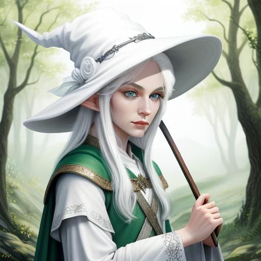 Elegant Elf Princess with Gandalf Hat
