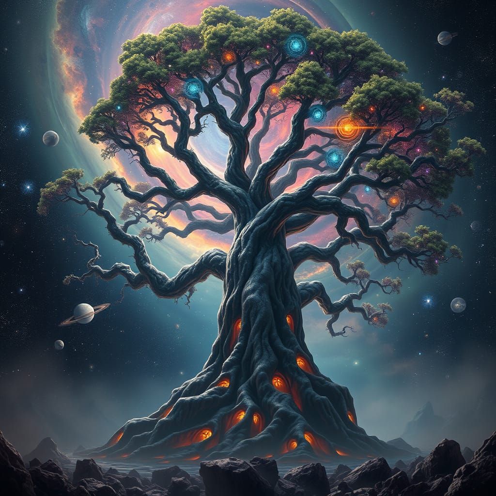 Celestial Tree of Worlds in Cosmic Void