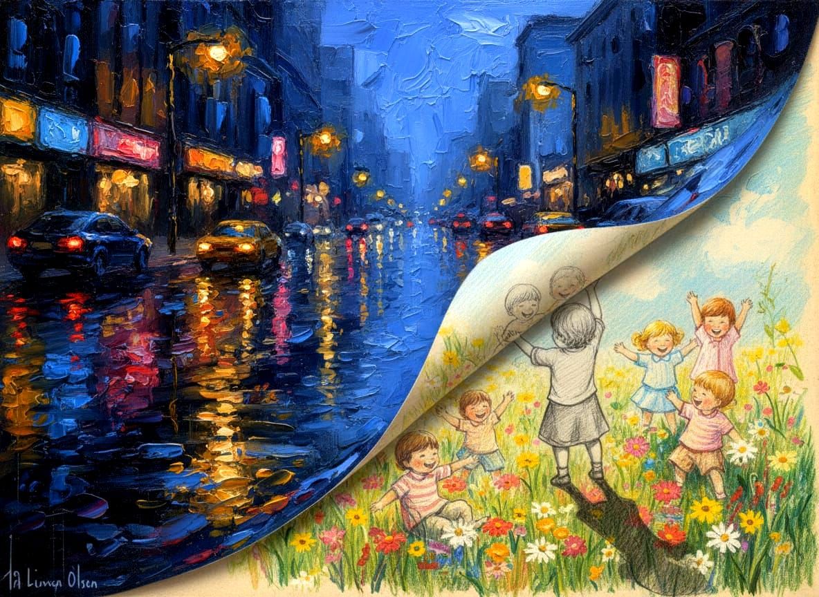 Surreal Oil Painting Reveals Childhood Pencil Sketch