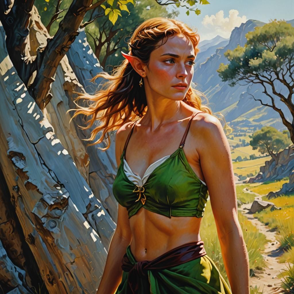 Elf Girl in Loincloth: A Romantic Oil Painting