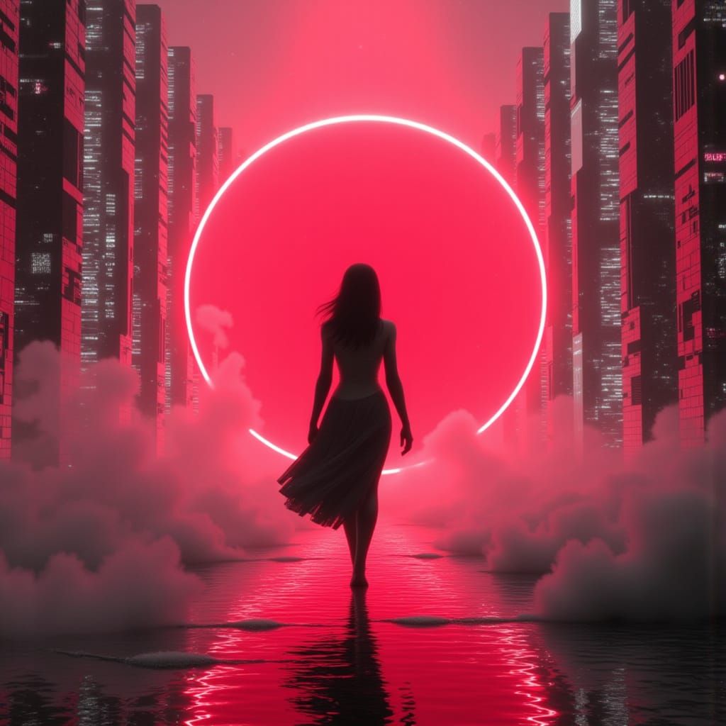 <lora:Noctivox:1.0>  a neon red and white misted dystopian s...