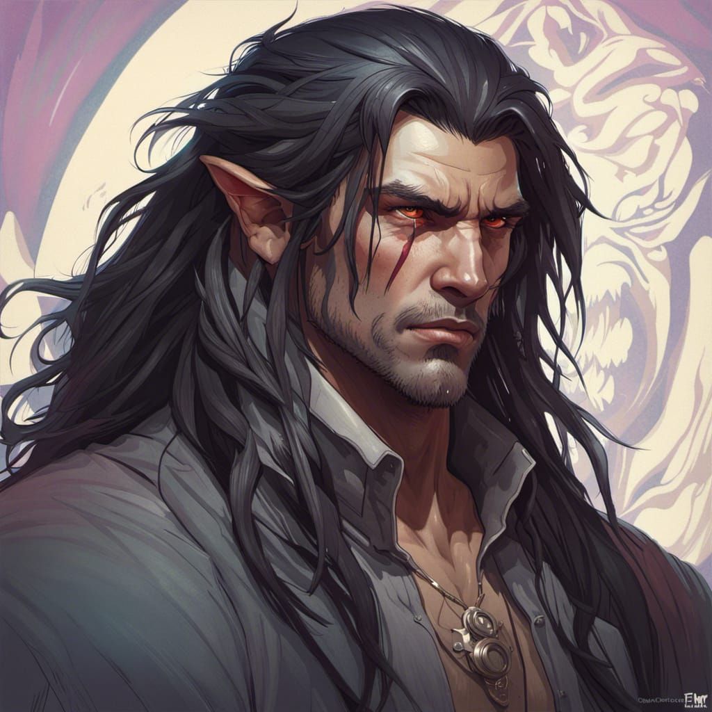 Sad Werewolf Portrait in Hyperdetailed Digital Art Style