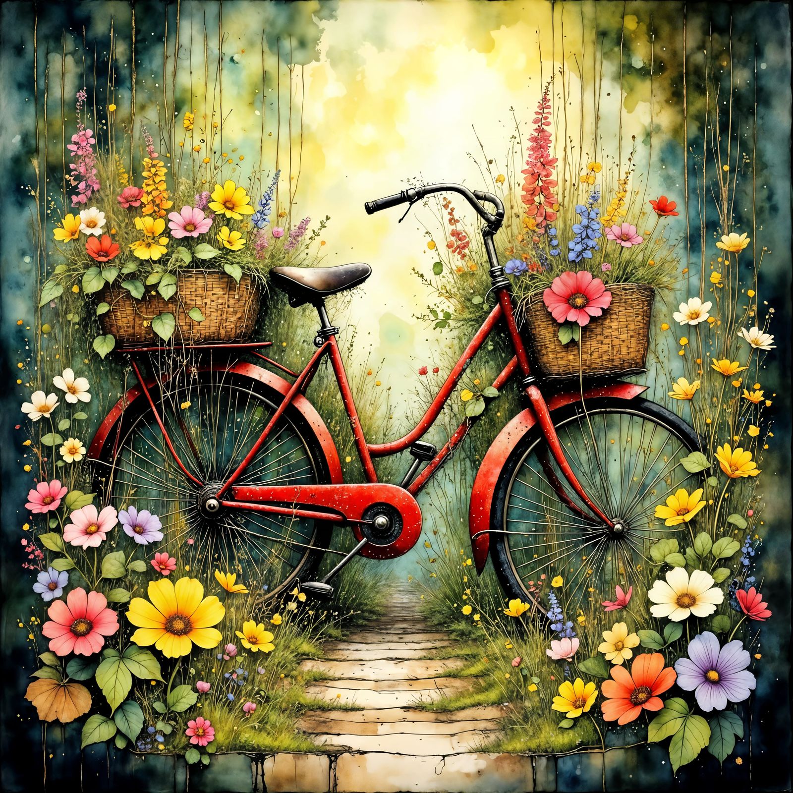 Ethereal Whimsy: Close-Up of a Vintage Bicycle in Bloom
