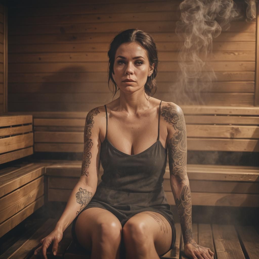 Moody Sauna Portrait in Film Noir Style