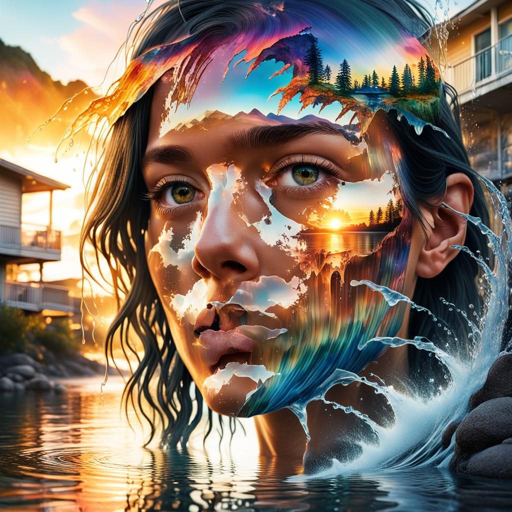 Surreal Sunset Waterscape Revealed in Shattered Portrait