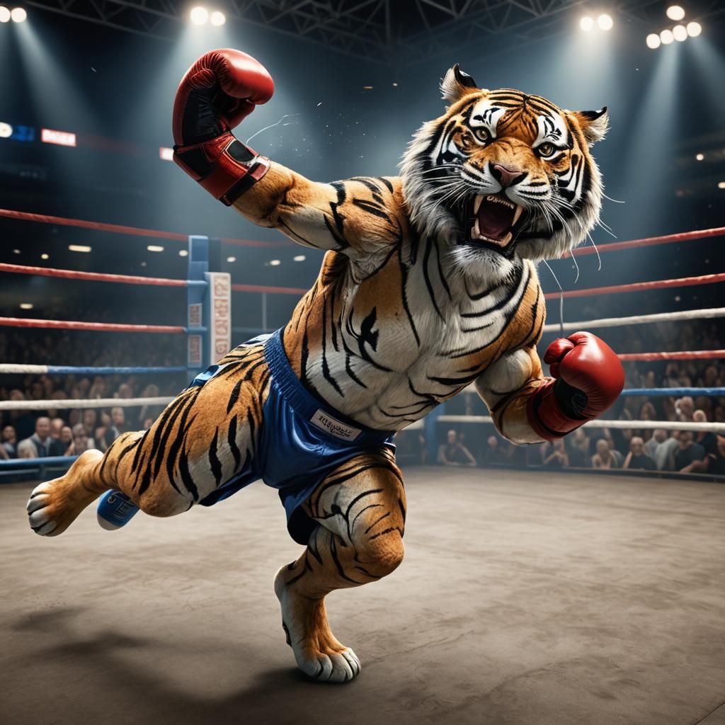 Tiger Boxer in Boxing Ring with Dramatic Lighting