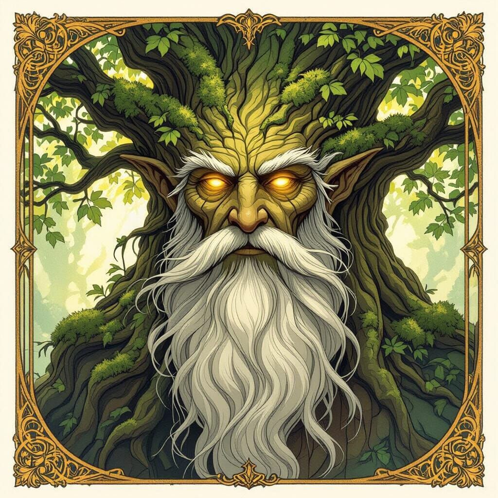 Tree Spirit in Ancient Grove, Art Nouveau Style