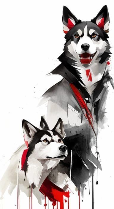 Husky in Trash Polka Style