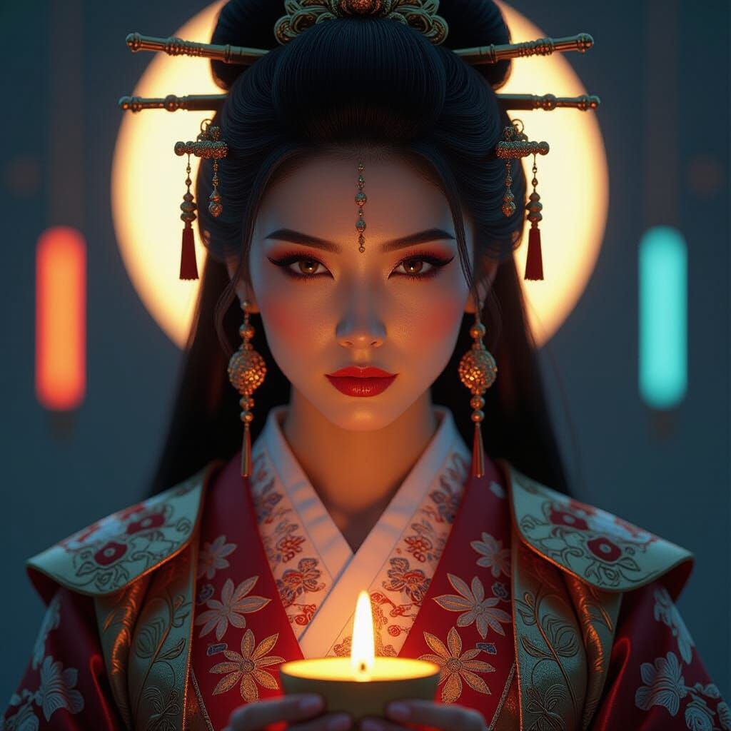 Samurai Goddess in Futuristic Digital Art Style