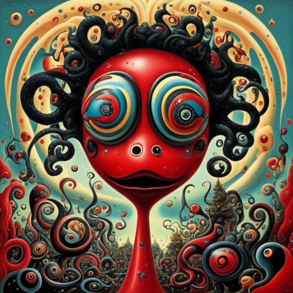 Kooky Red and Black Monster in Whimsical Forest