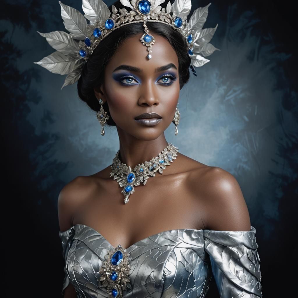 Elegant Woman with Silver Makeup and Blue Eyes