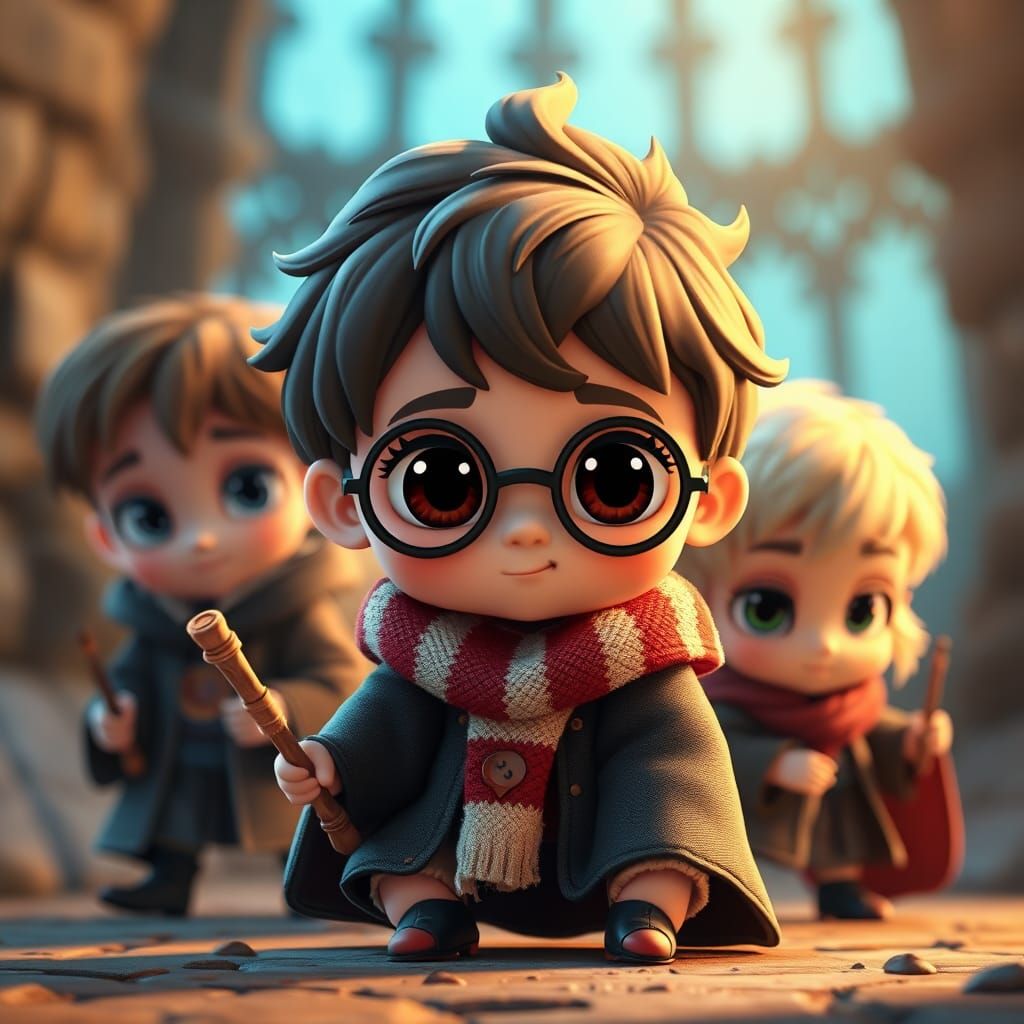 Cute Baby Harry Potter Cartoon in Pastel Colors