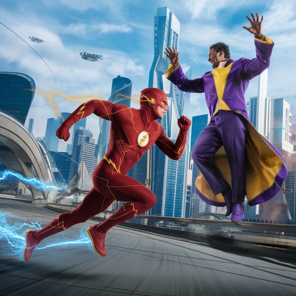 The Flash vs Abra Kadabra in Futuristic City