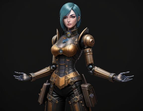 Steampunk Android Woman Robot: Detailed Matte Painting