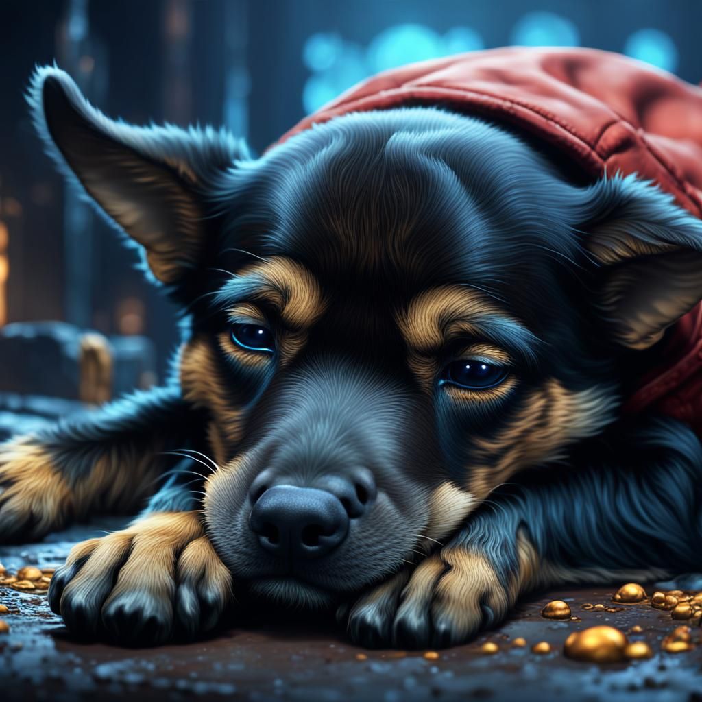 Puppy Sleeping Upside Down: Detailed Matte Painting