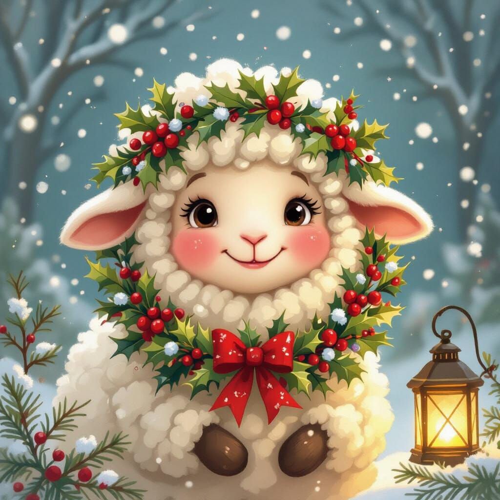 Joyful Sheep Girl in Festive Storybook Style