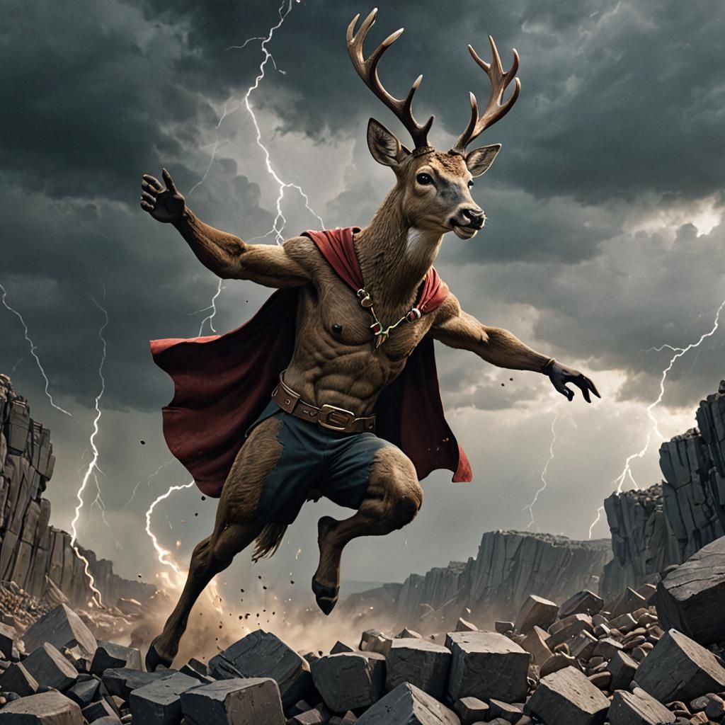 Dynamic Anthropomorphic Deer Villain in Quarry Scene