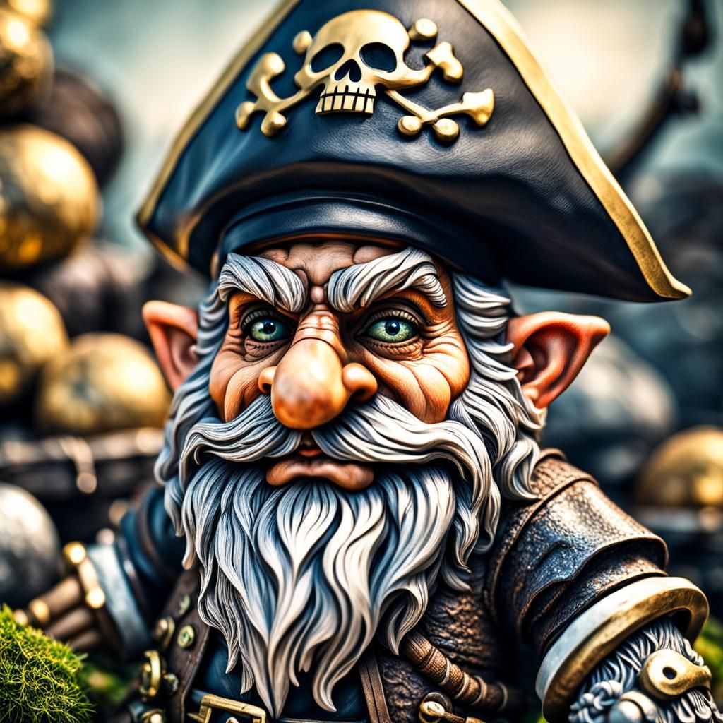 Hyperrealistic Pirate Gnome with Eye Patch