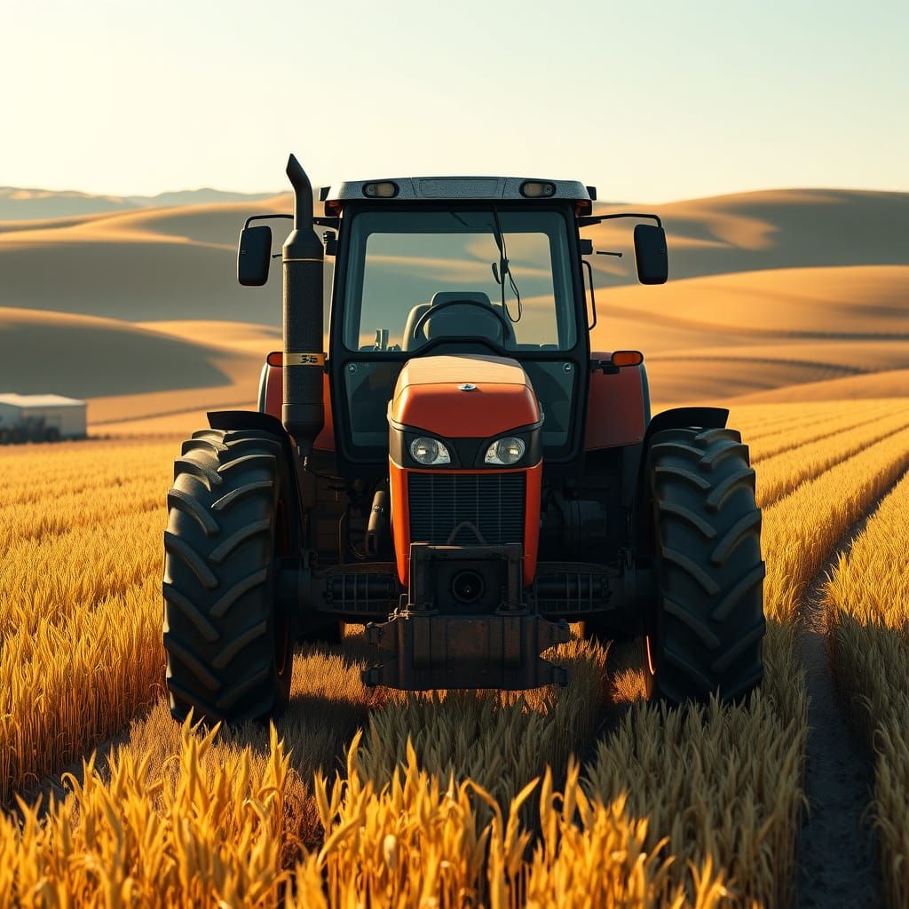 Surreal Agricultural Scene with Weathered Tractor in Epic 3D