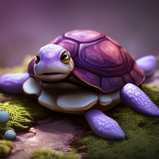 Cute Baby Turtle: Detailed Matte Painting in Deep Color