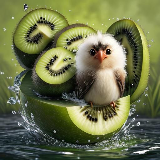 Kiwi Bird Splash: Photorealistic Fantasy Art
