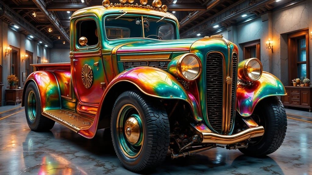 Custom Slammed Truck in Showroom, Spectral Gradient Colors