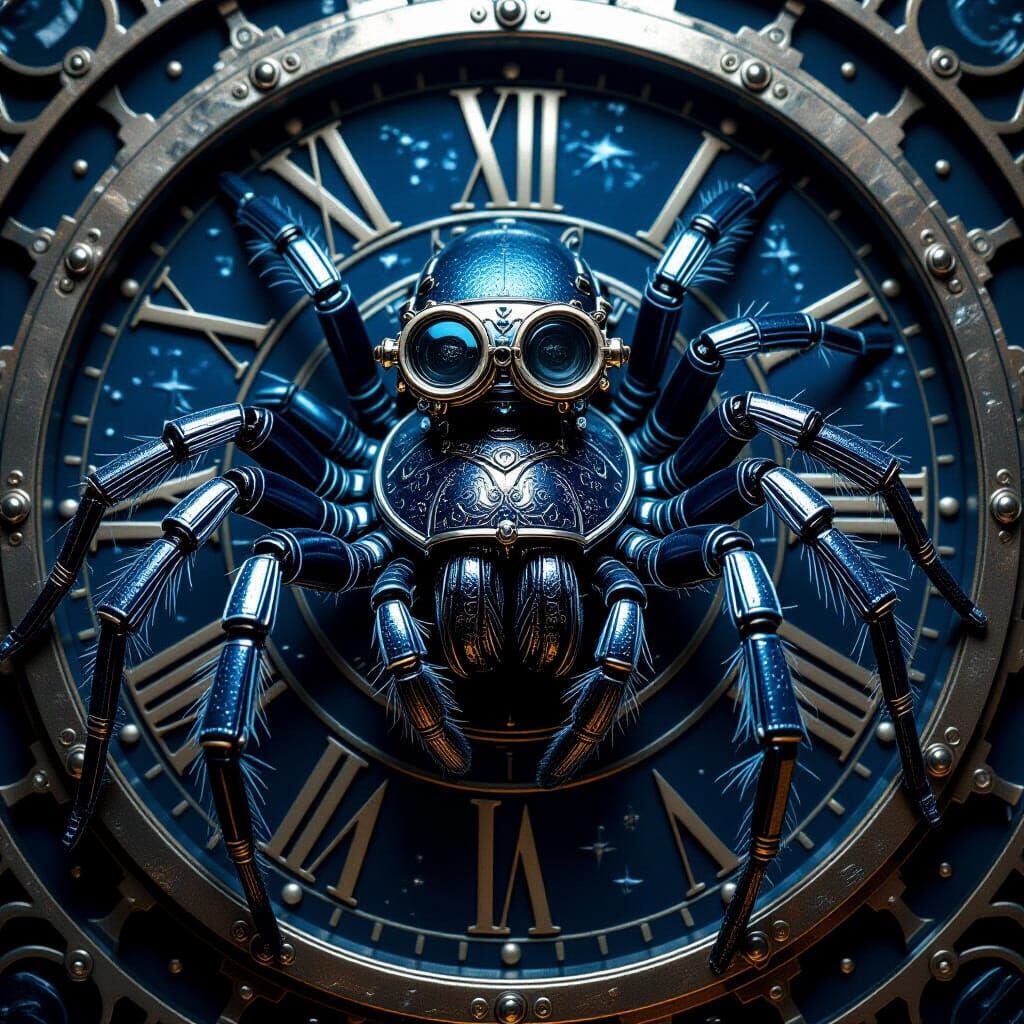Clockwork Tarantula with Monocle in Art Deco Steampunk Style