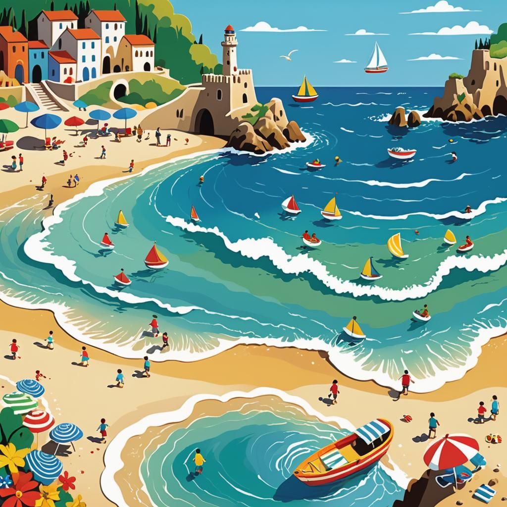 Joyful Family Builds Sandcastles on Italian Shore