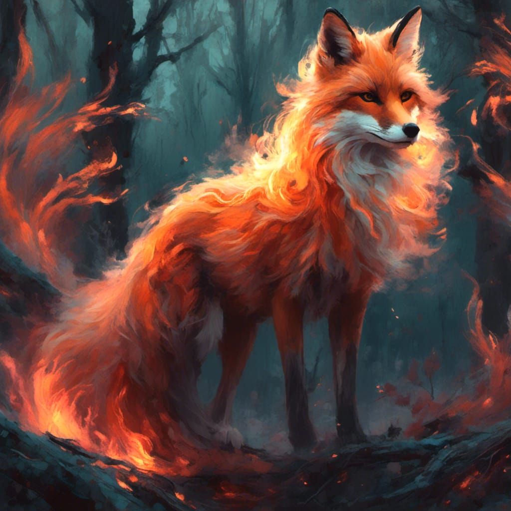 Mystical Nine-Tailed Fire Fox Portrait