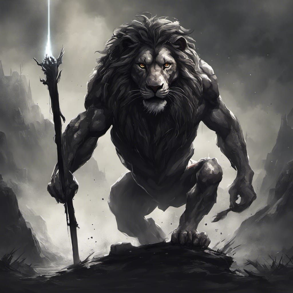 Melancholic Lion Game Character in Dark Fantasy Style