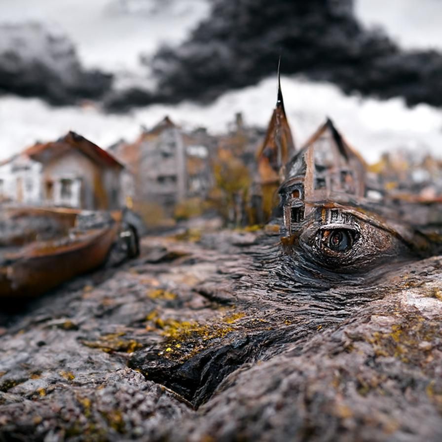 Victorian City Sinking in Dark Sea: Photorealistic Panorama