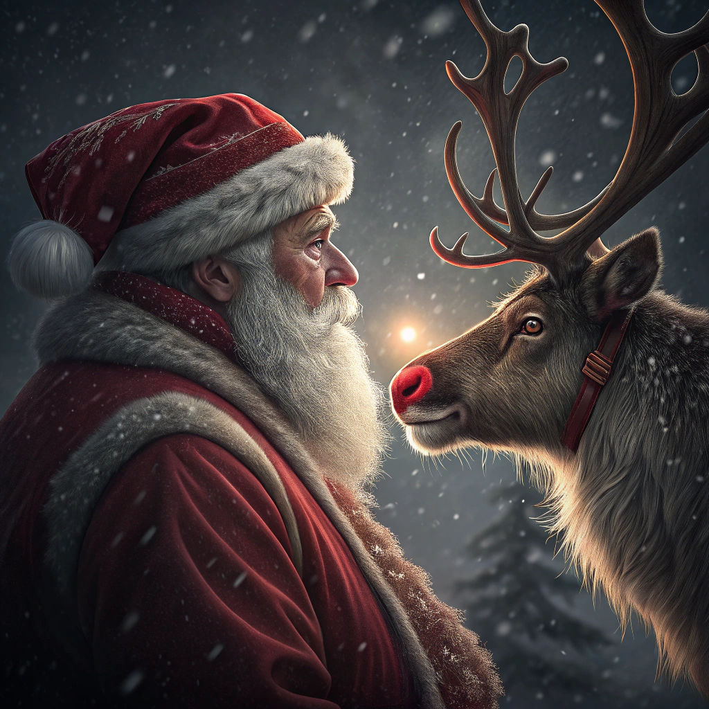 Hyperrealistic Santa Claus and Rudolf