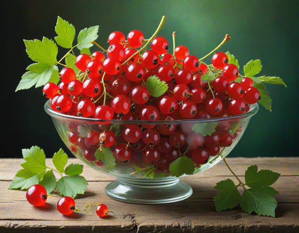 Still Life with Red Currants on Wooden Surface
