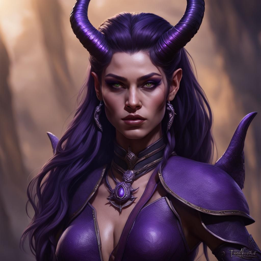 Tiefling Ranger with Panther Companion in Detailed Fantasy A...