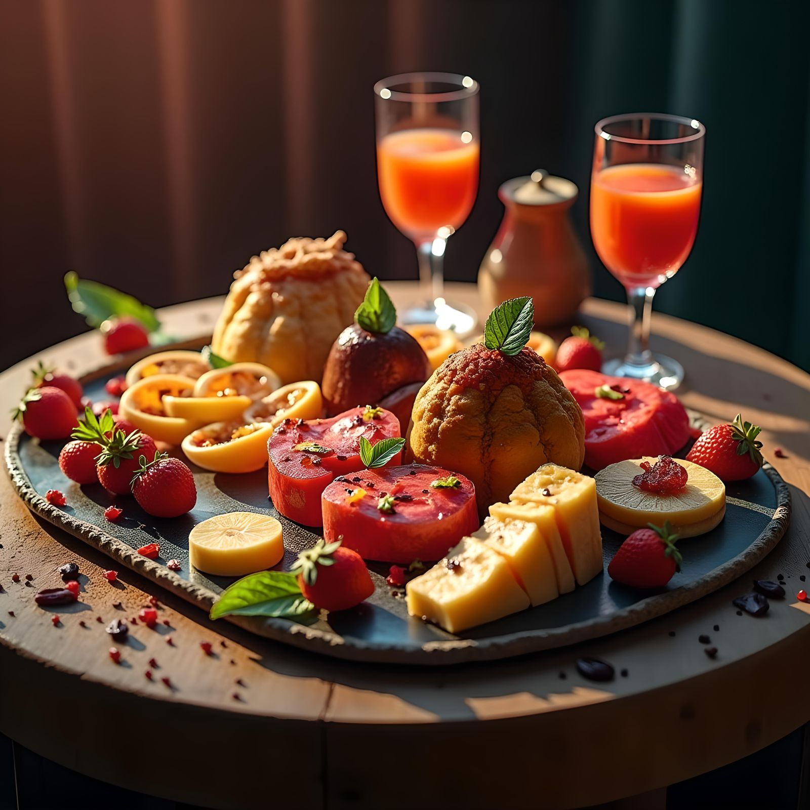 Gourmet Food and Dessert Platter Splash Art