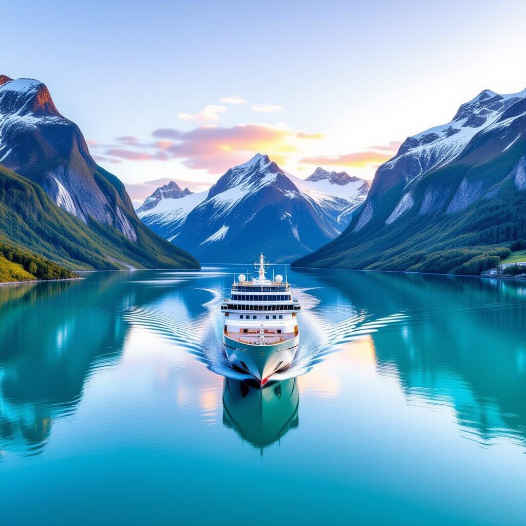 Luxury Cruise Ship in Norwegian Fjords: Ultra-Realistic Phot...