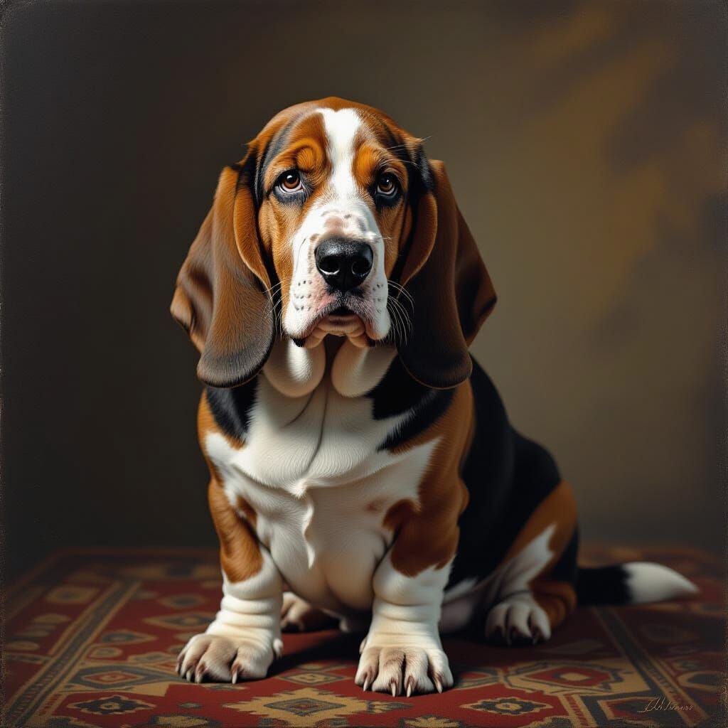 Regal Basset Hound in Moody Bromoil Print
