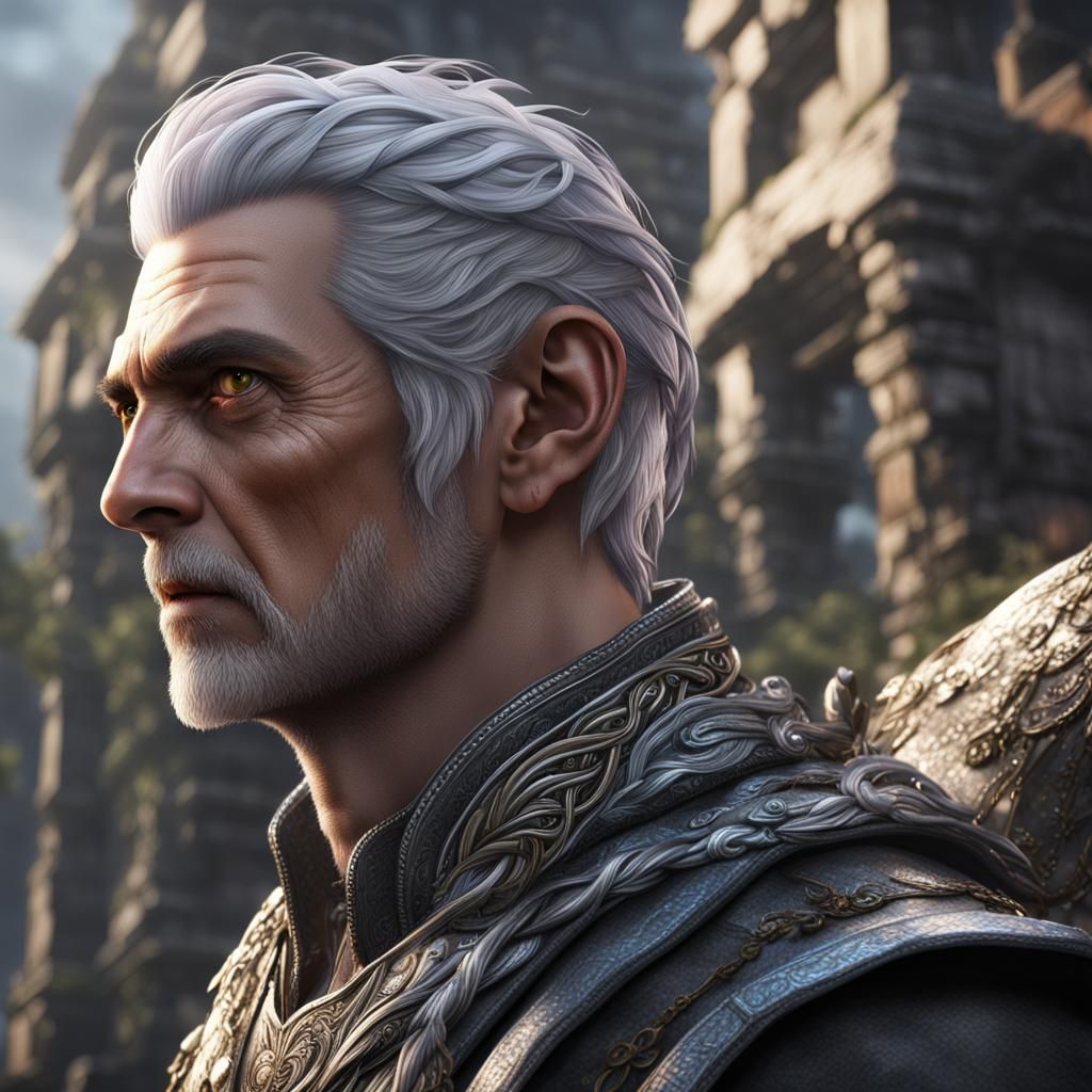 Old Man with Braids and Heterochromia, Fantasy Art