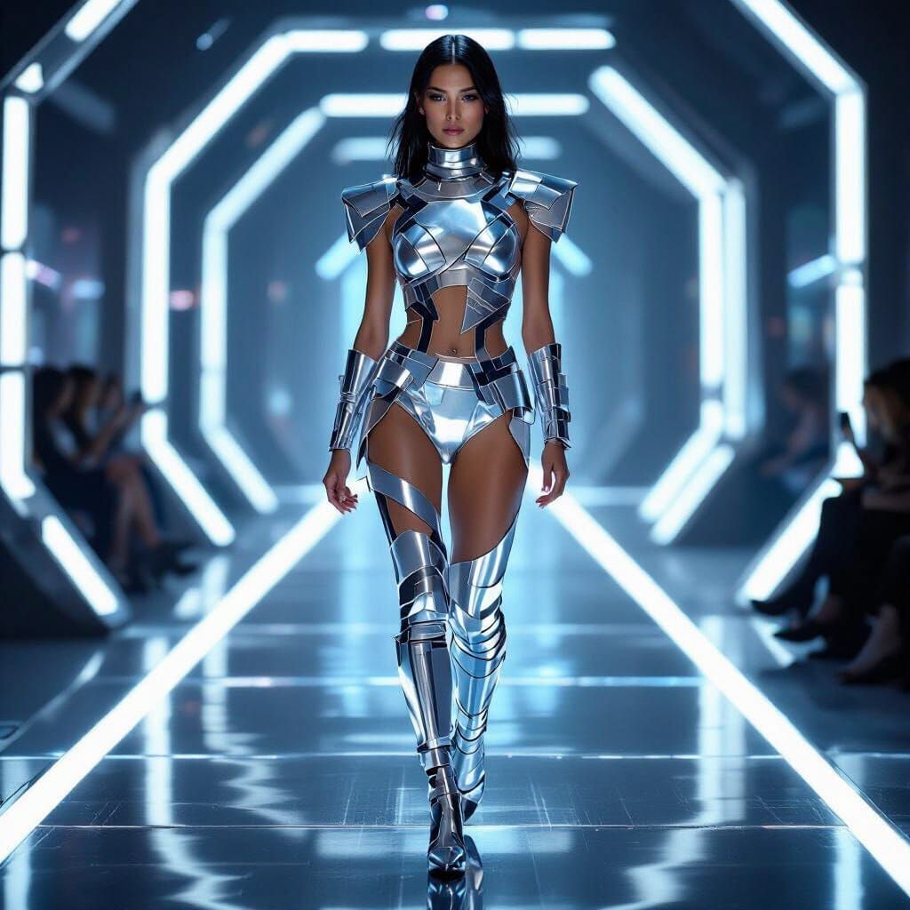 Futuristic Metallic Fashion on Neon Runway