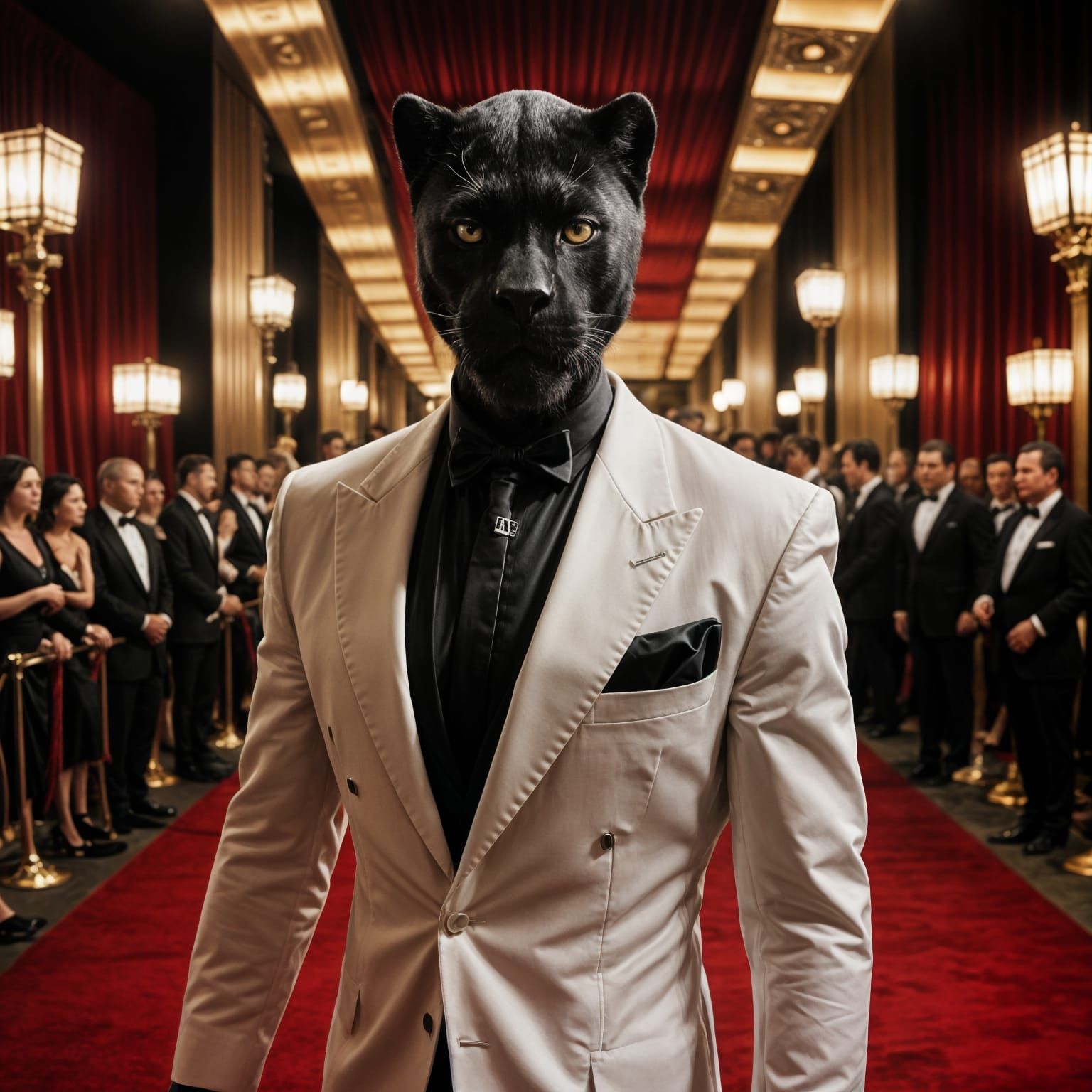 Elegant Panther Strolls Red Carpet in Formal Attire